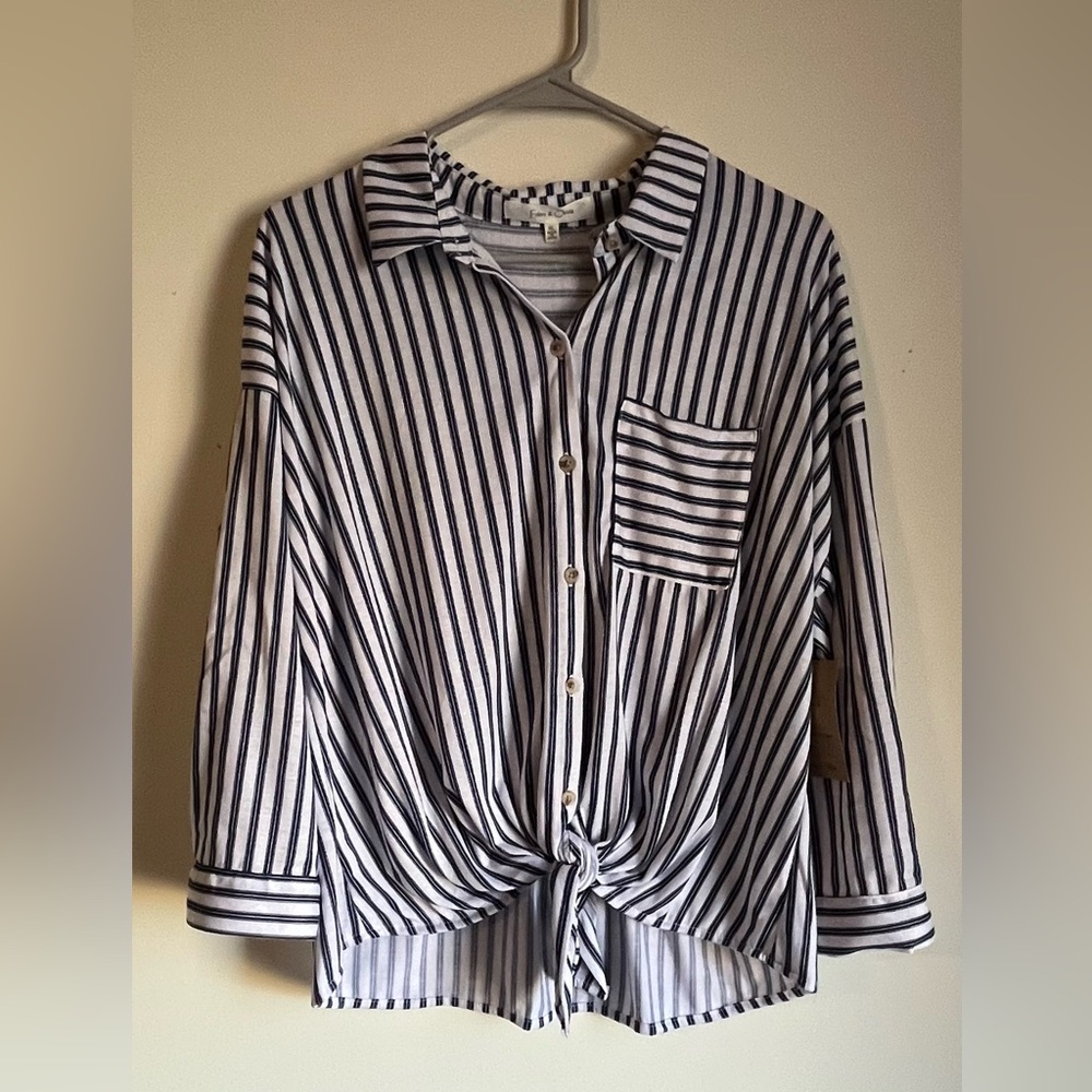 Eden and Olivia women’s shirt/blouse size XL blue/white striped button up